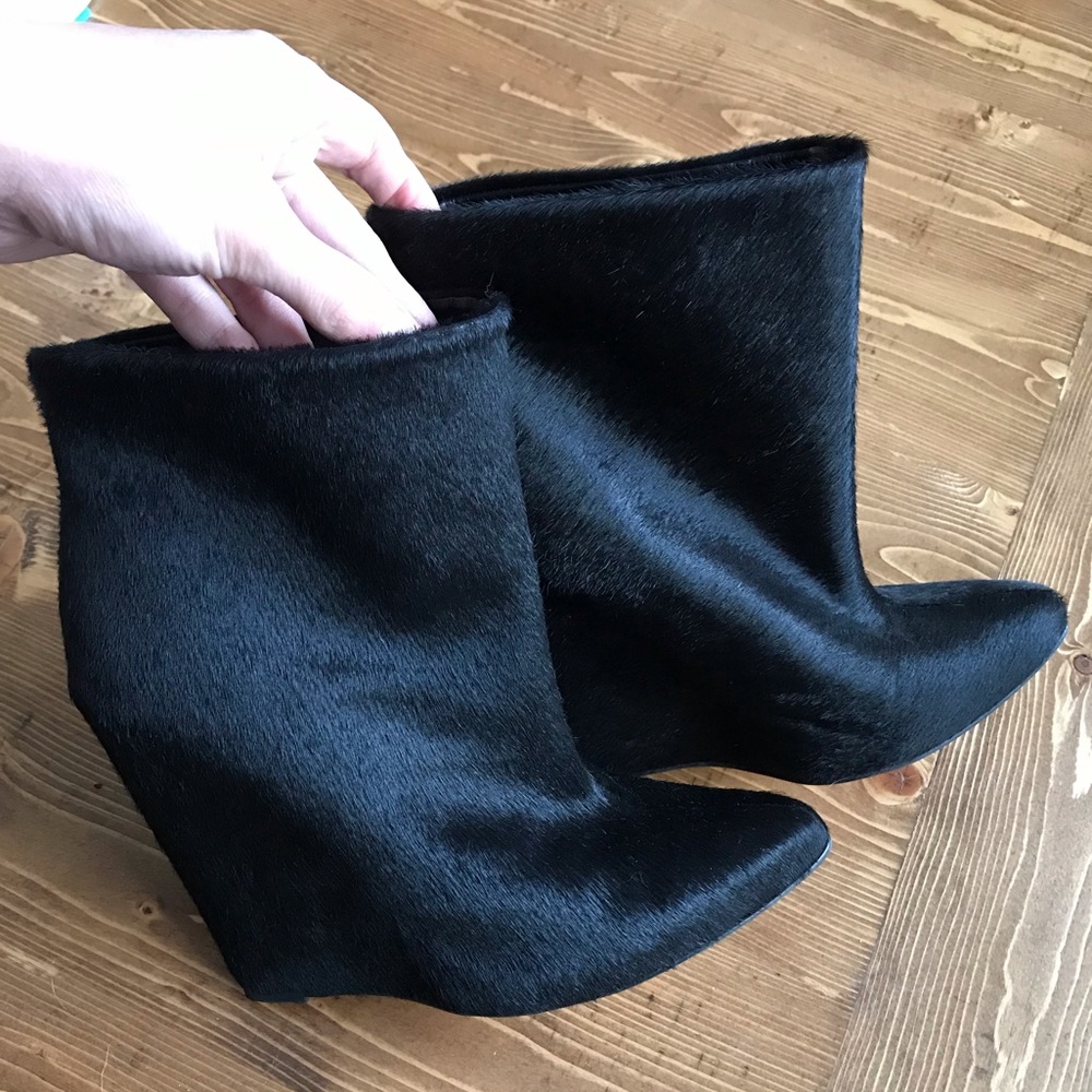 Cowhide wedge booties